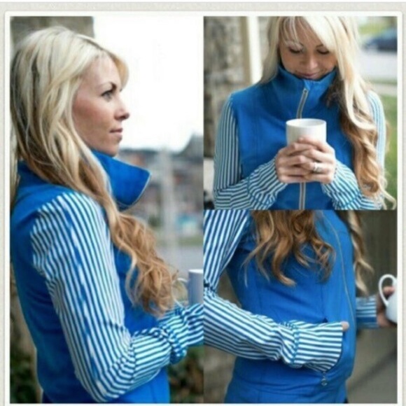 🍋Lululemon Daily Yoga Jacket Beaming Blue / Classic Stripe Polar Cream Sz 4 - Picture 7 of 9